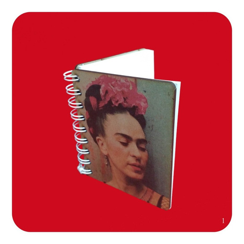 Imagen 2 de 3 de Libreta Frida Kahlo Chica Con Pasta De Madera 9x11 Cm M1 Lbt