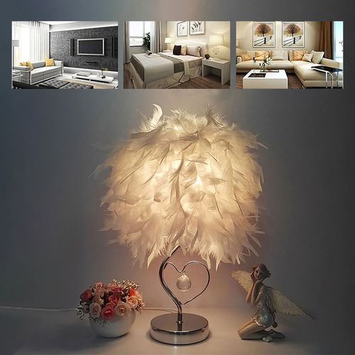 Lámpara De Mesa Dormitorio Noche Decorativa Lámpara Plumas