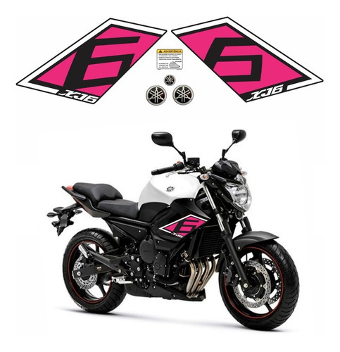 Kit Adesivos Emblema Moto Para Yamaha Xj6 Sp 18296 Cor Rosa-preta