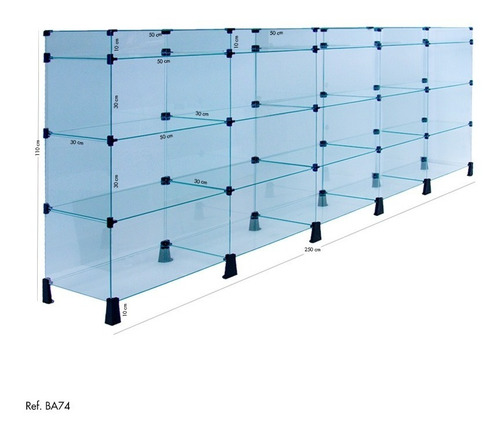 Balcão De Atendimento Modulado Em Vidro - 2,50 X 1,10 X 0,30