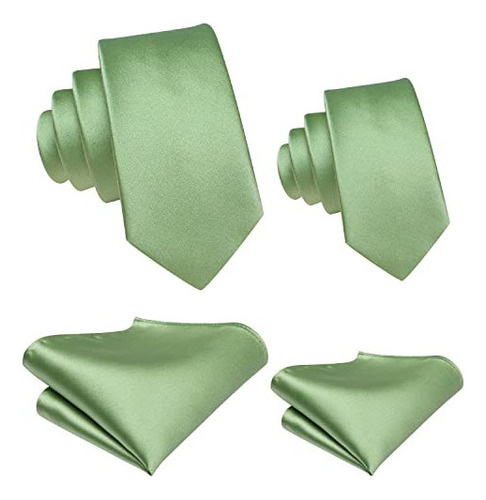 Hi-tie Corbata Verde Salvia Para Padre E Hijo, Corbata De Se