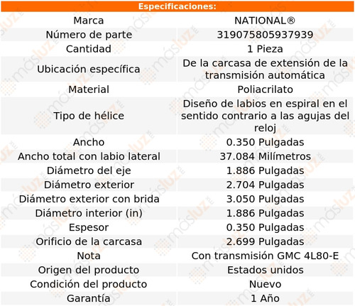 1 Retén Transmisión P/gmc K2500 Suburban 92/99 National