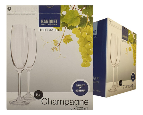 Conjunto com 6 taças champanhe flauta cristal 220ml Bohemia