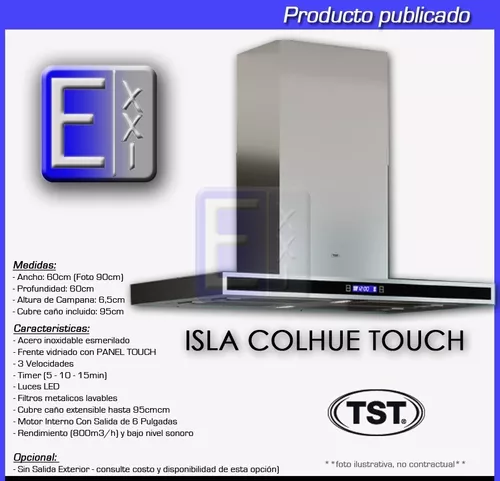 Campana Extractor Cocina Tst Isla Colhue 60 Cm Panel Touch