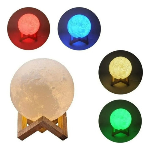 Luminária Lua Cheia Abajur de Mesa Com Suporte Luz Led Colorido Sem Fio Sua Casa Decor