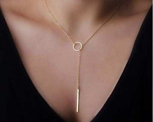 Colar Círculo Em Forma De Y Estilo Lariat  Banhado A Ouro