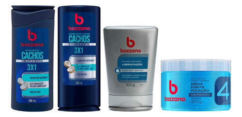 Kit Bozzano Shamp+cond Cachos+gel Barba Hidrat+gel Fix Azul