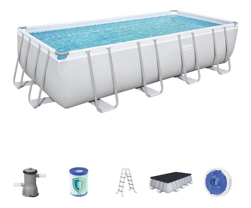 Piscina Estrutural 11532l Retangular + Acessórios Bestway Cor Cinza-claro Mosaico 220V