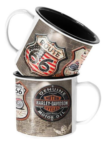 Taza Enlozada Lechera Harley Davidson Ruta 66 Vintage