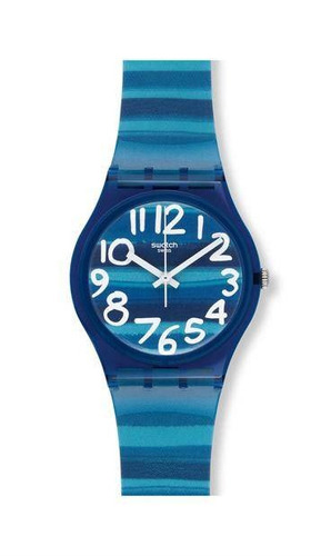 Reloj Swatch Rayado Azul Con Números Gn237