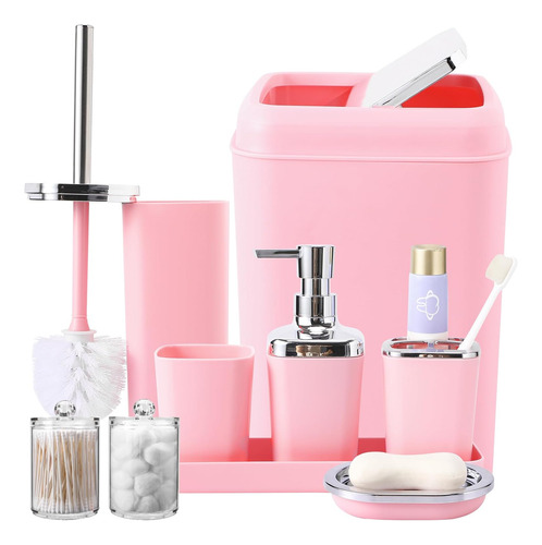 Juego De Accesorios De Baño Rosa De 9 Piezas, Juego De Baño