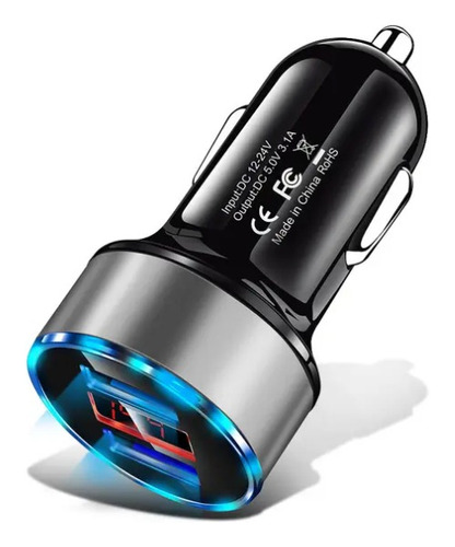 Cargador De Auto Doble Puerto Usb  12v  Con Voltimetro 