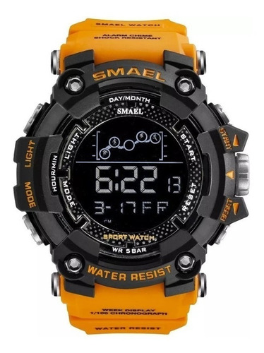 Relógio de pulso digital Smael 1802 com corria de resina cor laranja - fondo preto