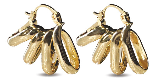 Aretes Arracada Para Mujer Oro Laminado 18k Moda Eslabones Huggies Modernos Ligeros Joyeria Fina Elegante Ideal Para Regalar Set De 2 Aretes