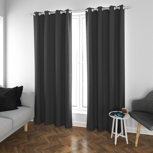 Set De Cortinas Blackout 2 Paños De 140 X 220 Cm Negro