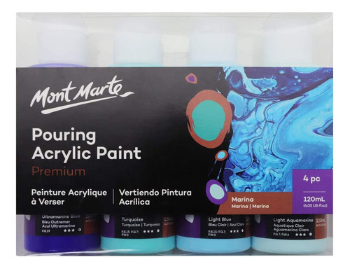 Set 4 Pintura Pouring Premium Mont Marte X120ml Marina