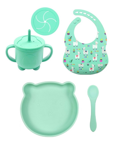 Set Alimentacion Bebe Silicona. Completo Oso Estampa Premium