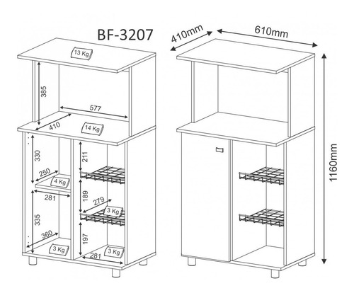 Imagen 5 de 7 de Armario Multiuso Frutero Microondas Horno Cocina - 3207