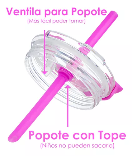 Set De 2 Vasos Térmicos Popyum De Acero Inoxidable Con Tapa Y Popote 9oz  Anti Derrame Color Rosa Y Verde