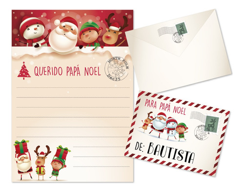 Kit Imprimible Carta Y Sobre Papá Noel Mod 2