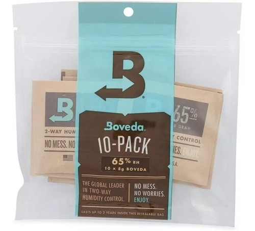 10 Boveda Packs 65% 8gr Control Humedad 2 Vias