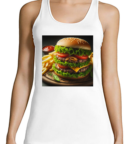 Musculosa Mujer Hamburguesa Sanguche Papas Restauran