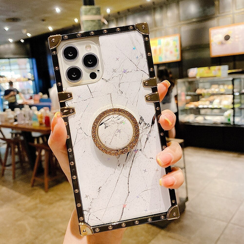 Funda Mármol Cuadro Brillo Sujetador Para iPhone Samsung + Mica + Funda De Obsequio Para Distinto O Mismo Modelo + Protectores De Cable.