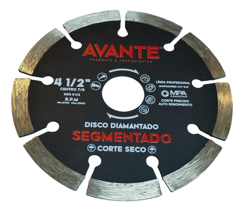 Disco Diamante Segmentado 4-1/2 X 7/8 Avante Dds41/2 Color Negro