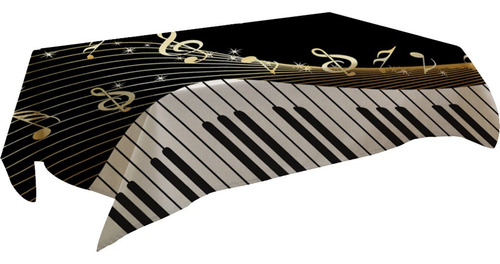Mantel Rectangular Con Estampado Musical De Piano En Forma D