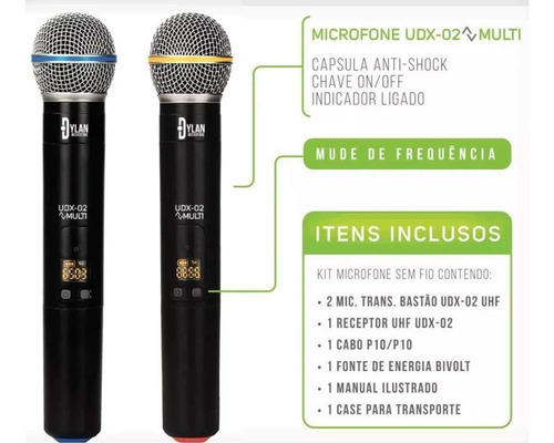 Sistema Microfone Sem Fio Duplo Dylan Udx-02 Multi 2025 Full