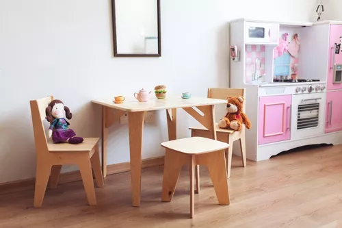 2 Sillas 1 Mesa 1 Banco Niños Infantil Nanu Comedor Madera