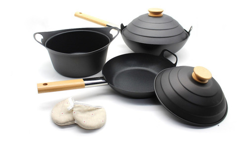 Set Wok Antiadherente 3 Piezas Negro Premium