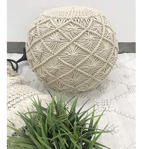 Puff De Algodón Hecho Mano Diseño De Macramé, Mueble...