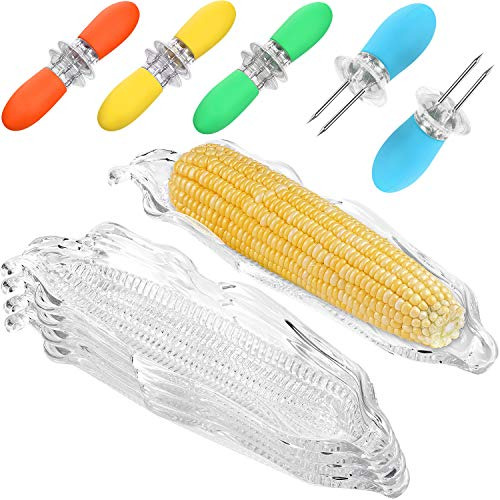 12 Pieces Corn Cob Holders And Dish Set Transparent Dis...