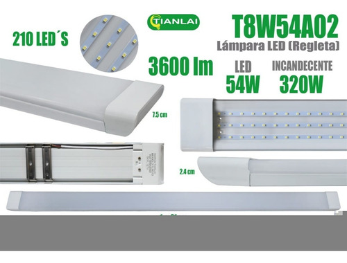 Lampara De Gabinete Led De 54w  120 Cm Con 5 Pz Triple Line