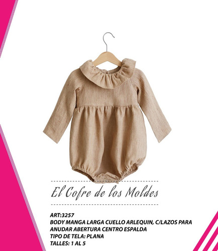 Molde Digital Body Bebe Cuello Arlequin, Pack Talles 1 Al 5