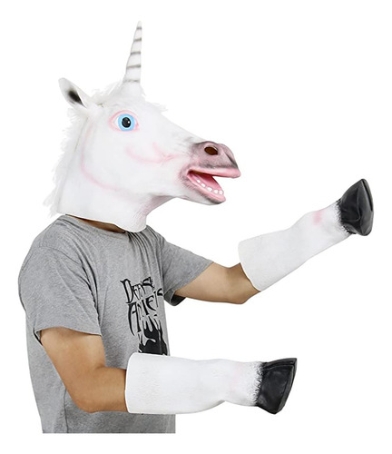 Máscara De Látex Unicornio  Bromas Halloween Horse Mask