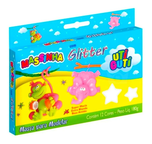 Massinha De Modelar Com Glitter Escolar Infantil 12 Cores
