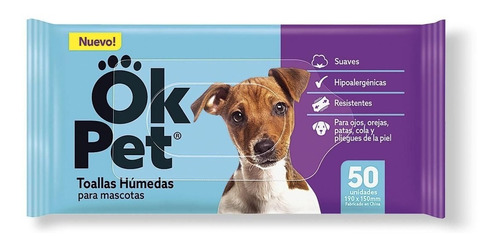 Toallitas Húmedas Para Mascotas Ok Pet 50 Unidades