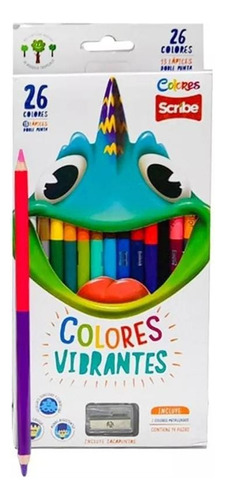 Colores Scribe 13 Und, 26 Colores Doble Punta, Con Sacapunta