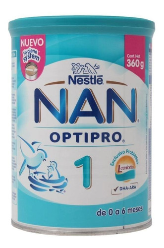 Leche de fórmula en polvo sin TACC Nestlé Nan Optipro 1 en lata de 1 de 360g - 0  a 6 meses