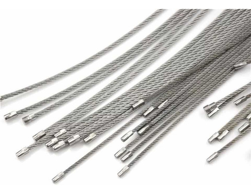 Kit Cabo De Aço Chaveiro Rosca Inox Camping Survival 15cm