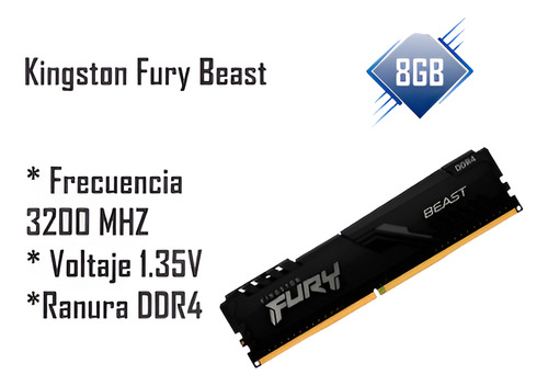 Memoria Ram Ddr4 8gb 3200mhz Kingston Fury Beast Para Pc