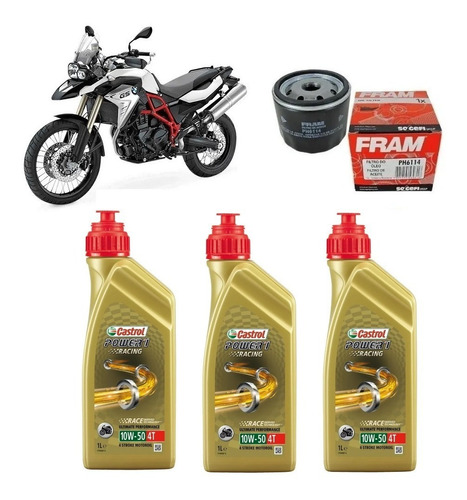 Kit Troca Óleo Bmw F800 Gs Castrol 10w50 Fram Ph6114 Mxx