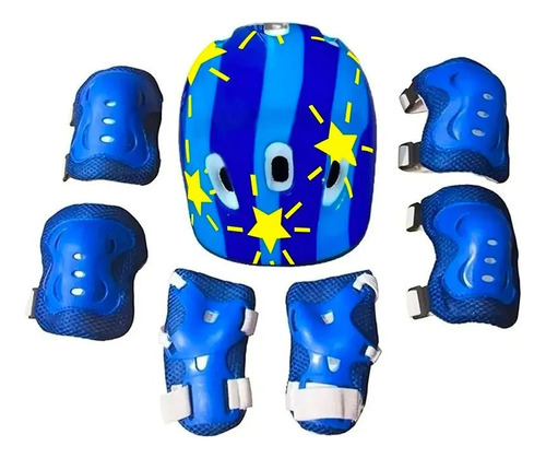 Set De Proteccion /casco,rrodilla,mano Azul Estrellas Niño