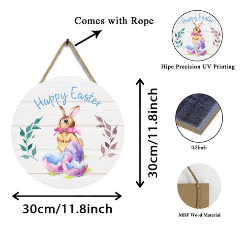 Letrero De Madera De Pascua 2024 Con Forma De Guirnalda Deco