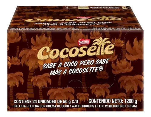 Galleta Cocosette waffer display 24 unidades de 2 porciones cada una de 50g