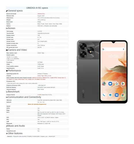 Umidigi A15c 8gb + 8gb = 16gb 128gb Dual Sim Duos