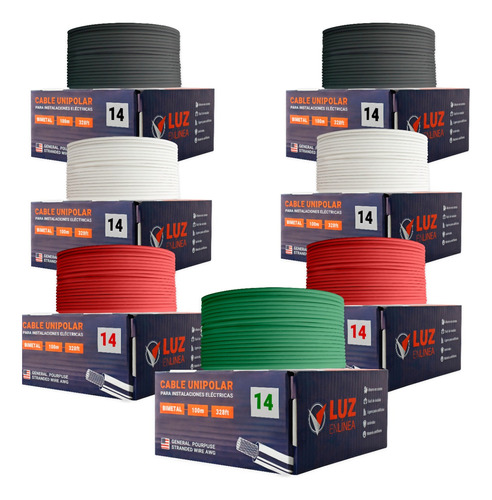 Kit 7 Cajas Cable Calibre 14, Rollo 100mts Varios Colores