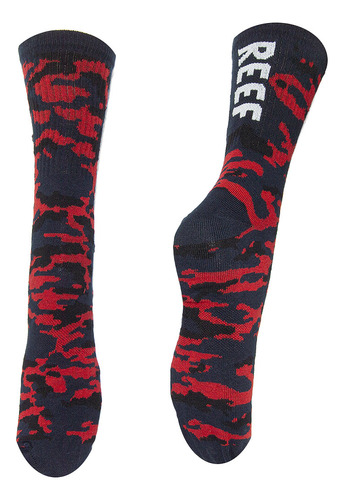 Medias 1/2 Caña Reef Crew Socks Camo Negro Rojo Hombre